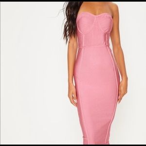 PrettyLittleThing Rose Frill Hem Bandage Midi Dress